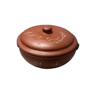 Vintage Chinese Yixing Clay Steam Pot Lion Handles Bowl Lidded Dish Hotpot 2 Qt